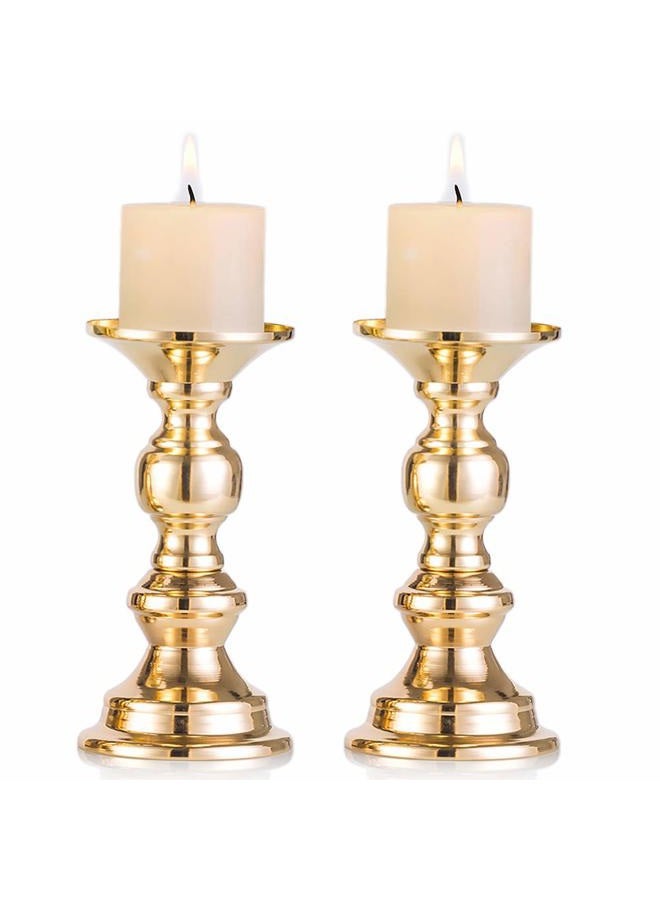NUPTIO Pillar Candle Holders, Wedding Centerpieces Metal Candle Holder Candles Stand Decoration Ideal for Weddings Special Events Parties Living Room (2 Pcs, Gold) - Image 1