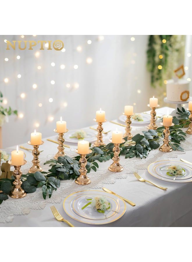 NUPTIO Pillar Candle Holders, Wedding Centerpieces Metal Candle Holder Candles Stand Decoration Ideal for Weddings Special Events Parties Living Room (2 Pcs, Gold) - Image 5