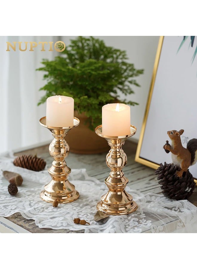 NUPTIO Pillar Candle Holders, Wedding Centerpieces Metal Candle Holder Candles Stand Decoration Ideal for Weddings Special Events Parties Living Room (2 Pcs, Gold) - Image 3