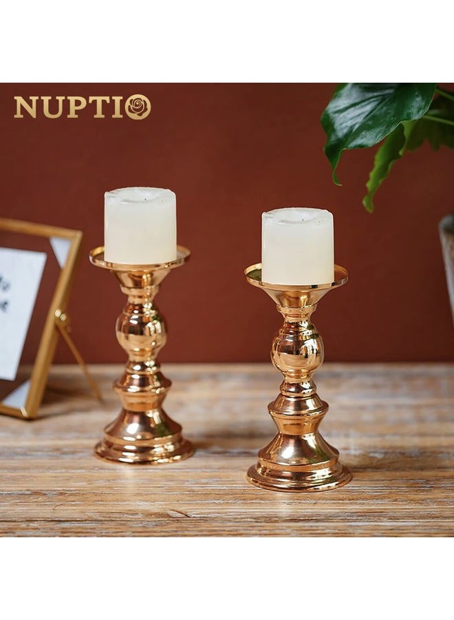 NUPTIO Pillar Candle Holders, Wedding Centerpieces Metal Candle Holder Candles Stand Decoration Ideal for Weddings Special Events Parties Living Room (2 Pcs, Gold) - Image 4