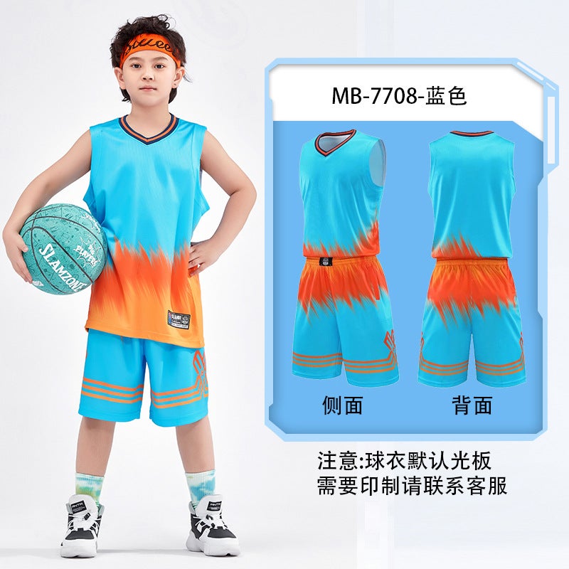 Generic Childrens basketball clothes boys suit quick-drying breathable competition training clothes girls summer competition clothes suit 7708 blue light board 