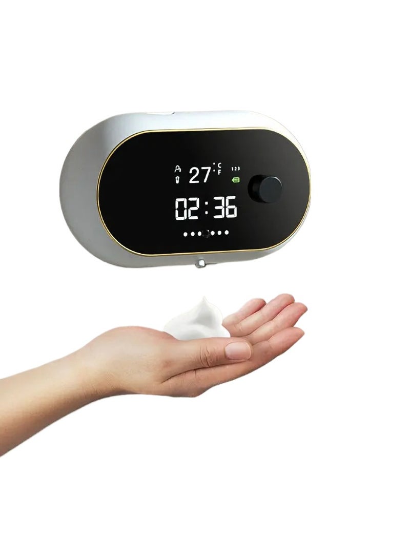 AROAQ Soap Dispenser, 450ml Wall Mount Foam Soap Dispenser, Rechargeable Touchless Automatic Hand Sanitizer With Temperature Display, Creative Liquid Foam Soap Dispenser For Bathroom, (White)  - Image 1