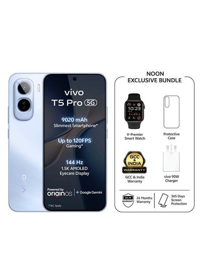 vivo T5 Pro 5G AI Dual SIM Blue 8GB 256GB With Exclusive Gifts: Smartwatch, 90W charger, Protective Cover, 4-year free battery replacement And 24 Months Warranty + 1 Year Screen Replacement