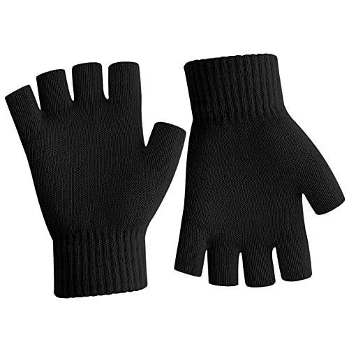 NZKNP Black Fingerless Gloves for Women Men Fingerless Gloves for Women Men Winter Warm Knitted Cold Weather Glove with Finger Holes - Image 1
