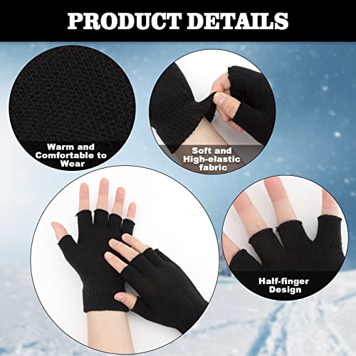 NZKNP Black Fingerless Gloves for Women Men Fingerless Gloves for Women Men Winter Warm Knitted Cold Weather Glove with Finger Holes - Image 3