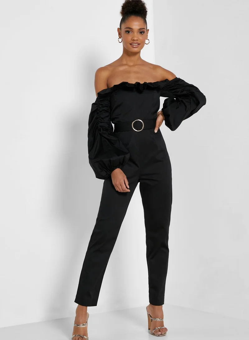 RIVER ISLAND Bardot Belted Jumpsuit