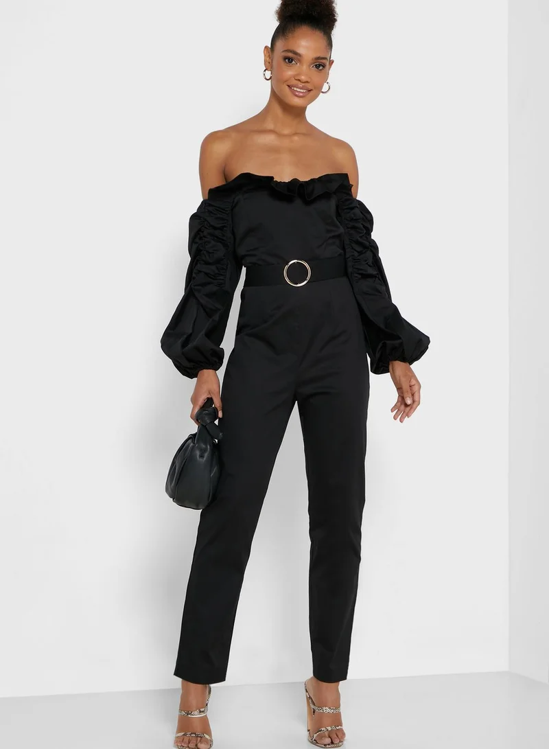 RIVER ISLAND Bardot Belted Jumpsuit