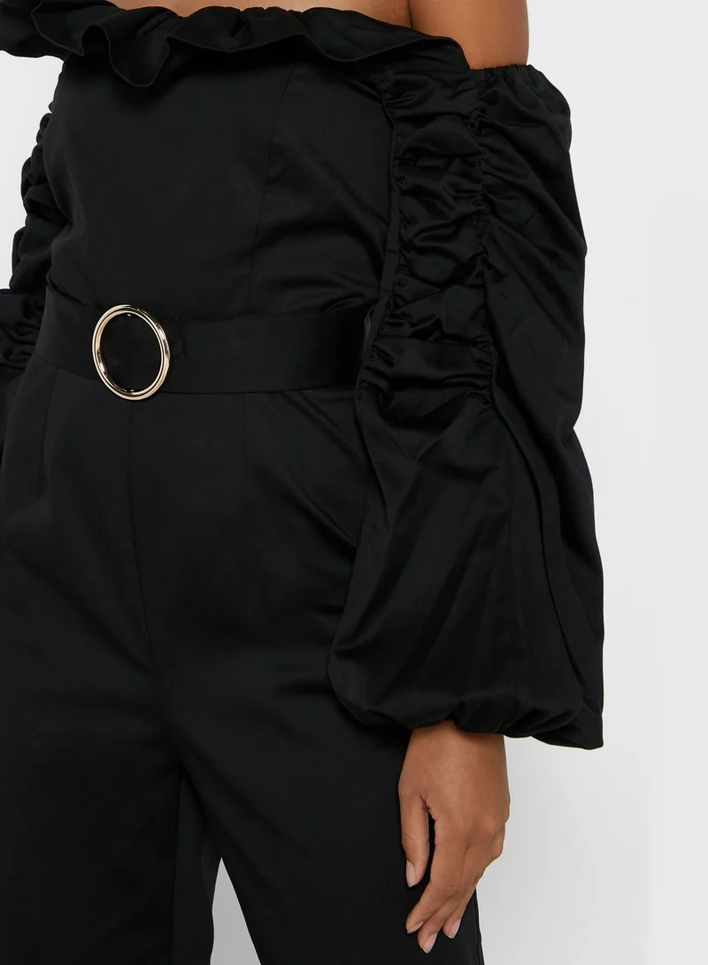 RIVER ISLAND Bardot Belted Jumpsuit