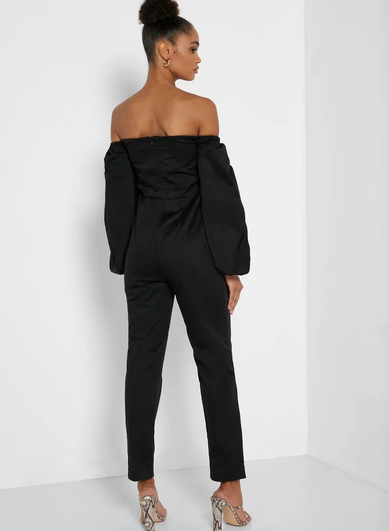 RIVER ISLAND Bardot Belted Jumpsuit