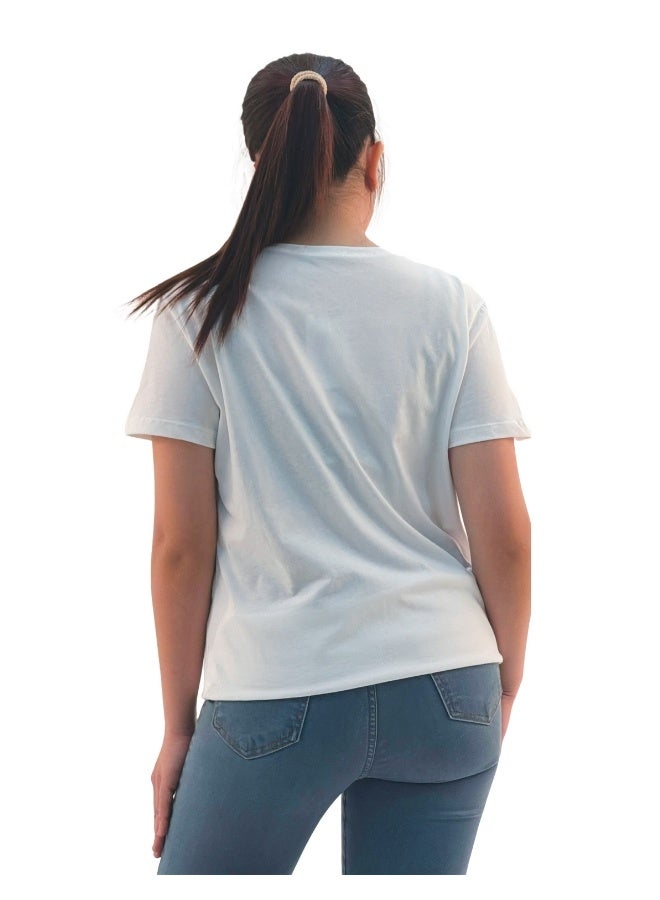 JOANNA JOANNA W203047 Women's Diamond Design With Quotes Round Neck Short Sleeve T-Shirt - White - Image 3