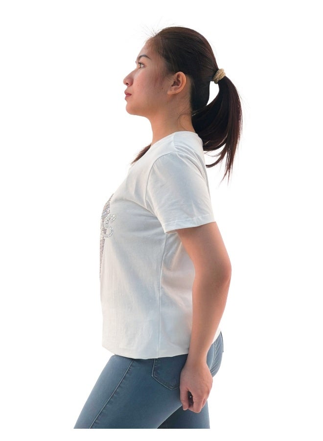 JOANNA JOANNA W203047 Women's Diamond Design With Quotes Round Neck Short Sleeve T-Shirt - White - Image 2