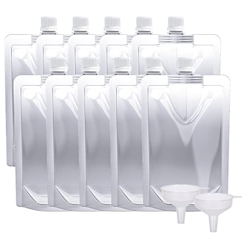 Keon Plastic Pouches - Leak-Proof, Reusable, Flexible Juice Bags, BPA-Free for Travel, Outdoor Sports, Concerts, Events (8OZ - 10PCS + 2 Funnels) - Image 1