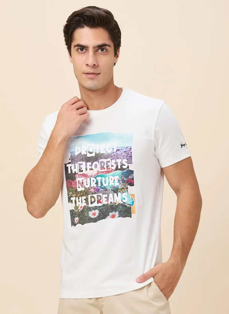 بيينغ هيومان Men Floral Printed Round Neck Cotton Slim Fit T-shirt