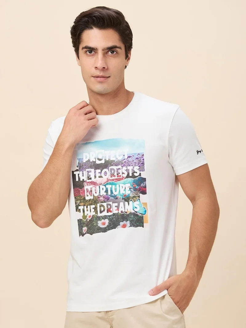 Being Human Men Floral Printed Round Neck Cotton Slim Fit T-shirt