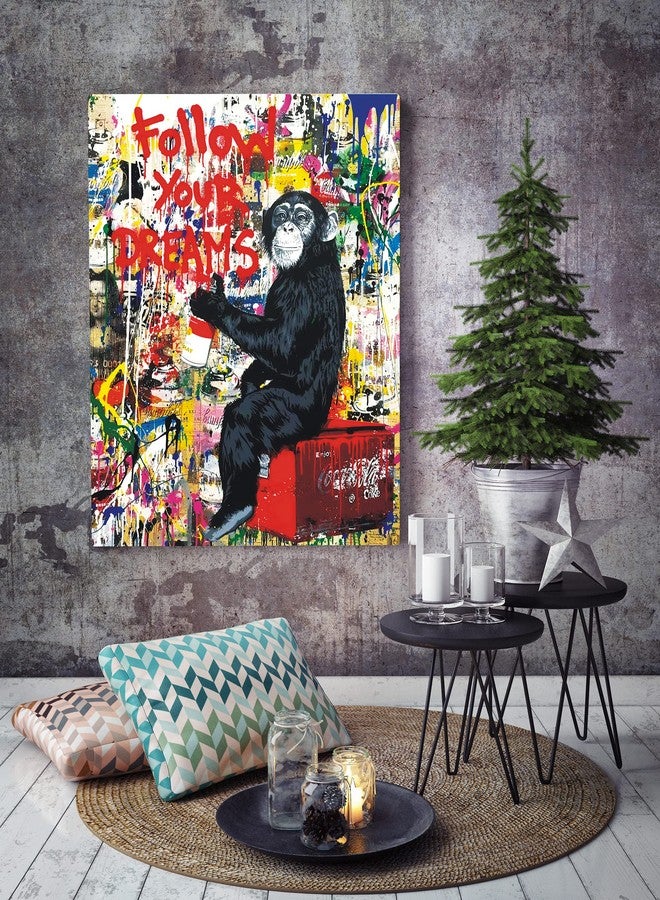 AKOTAC Monkey Street Graffiti Canvas Print Wall Art,-Follow Your Dreams Animal Canvas Art for Living Room Office Wall Decor Home Decoration Framed Ready to Hang,bedroom decor for men - Image 3