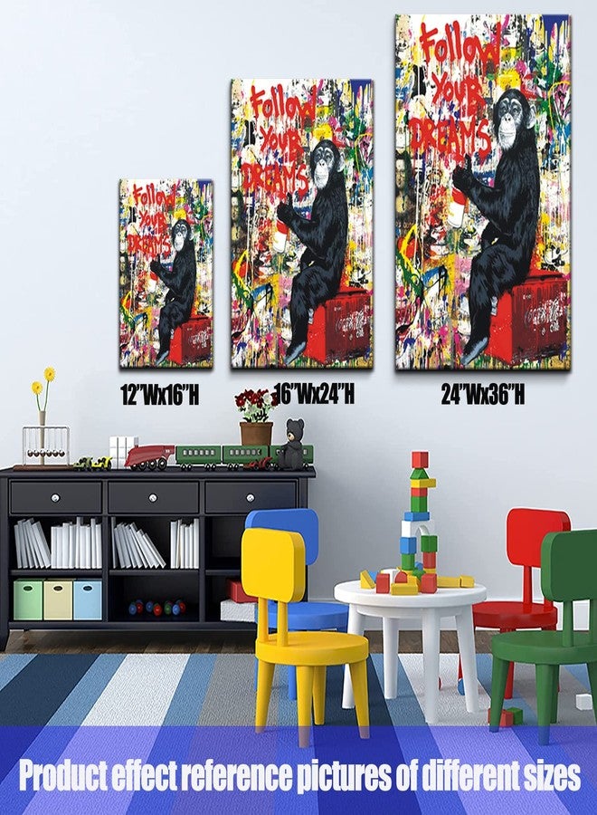 AKOTAC Monkey Street Graffiti Canvas Print Wall Art,-Follow Your Dreams Animal Canvas Art for Living Room Office Wall Decor Home Decoration Framed Ready to Hang,bedroom decor for men - Image 5