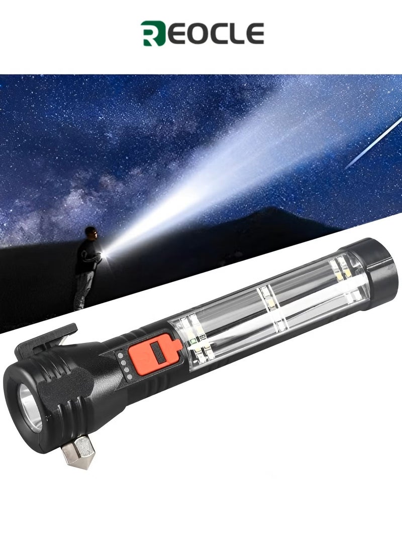 REOCLE Solar Flashlight Car Flashlight High Lumens LED Light USB Rechargeable Tactical Multi-Function Torch Tool with Window Breaker & Seat Belt Cutter & Emergency  - Image 1