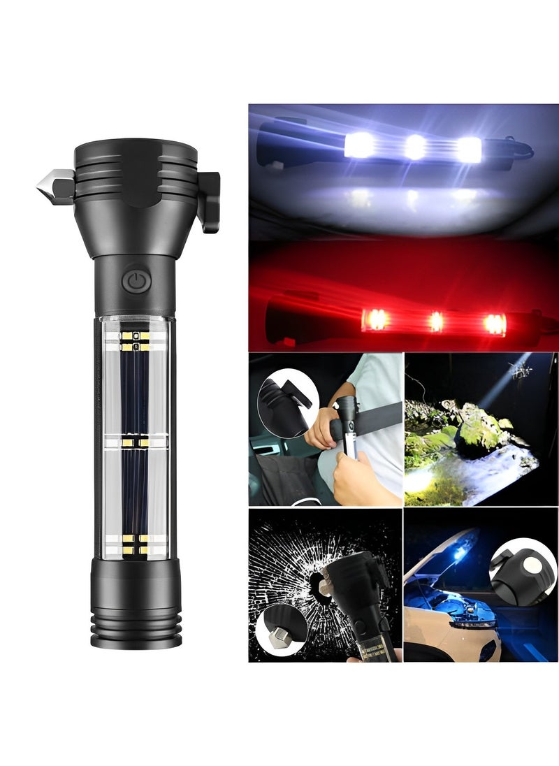 REOCLE Solar Flashlight Car Flashlight High Lumens LED Light USB Rechargeable Tactical Multi-Function Torch Tool with Window Breaker & Seat Belt Cutter & Emergency  - Image 2