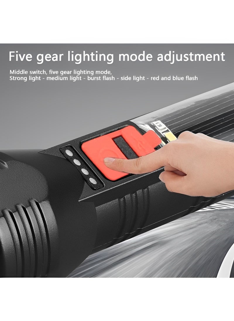 Solar Flashlight Car Flashlight High Lumens LED Light USB Rechargeable Tactical Multi-Function Torch Tool with Window Breaker & Seat Belt Cutter & Emergency