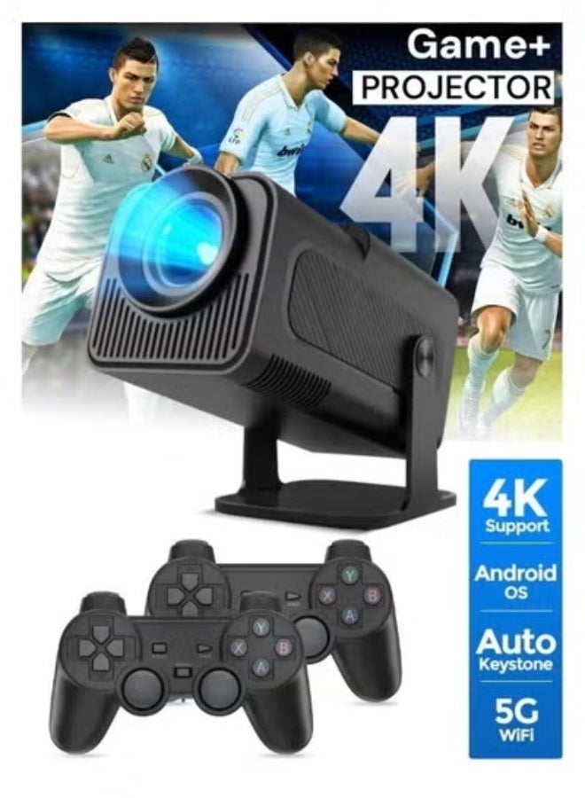 Smart 5 Portable Projector with Dual Built-In Game Consoles & 10,000 Classic Games | Auto Keystone | 4K & 1080P Support | Android 12 | Dual-Band 2.4G/5G Wi-Fi | 150 ANSI Brightness – Home Theater & Gaming Fun