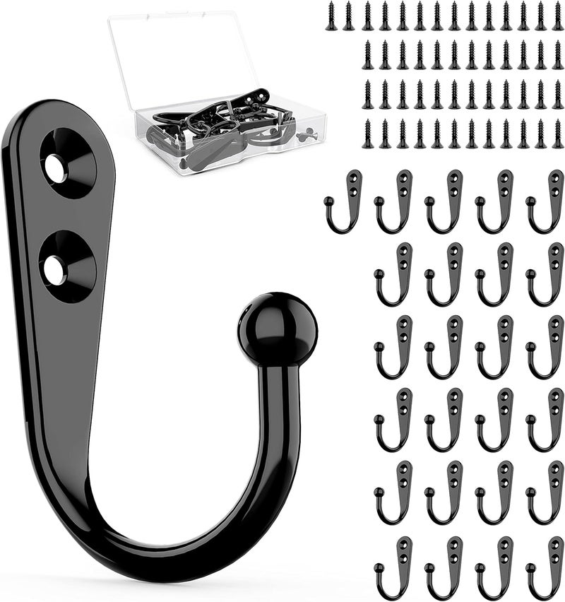ZAYBOD 25 Pcs Black Wall Mounted Coat Hooks, Hanger Hook with 50 Pieces Screws for Hanging Hat, Towel, Key, Robe, Coats, Scarf, Bag, Cap, Coffee Cup, Mugs - Image 1
