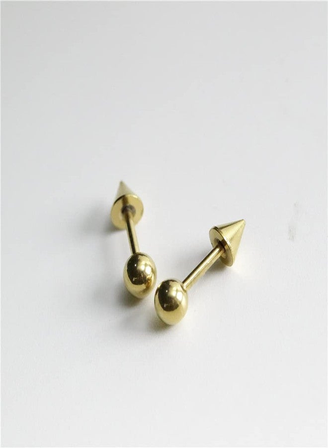 OIDIMS Minimalist Spike Stud Earrings for Women Girls Men Stainless Steel Cool Tiny Cartilage Helix Tragus 16g Screw Back Piercing Studs Hypoallergenic Sensitive Ears Birthday Jewelry Gifts Bff (Gold-Tone) - Image 2