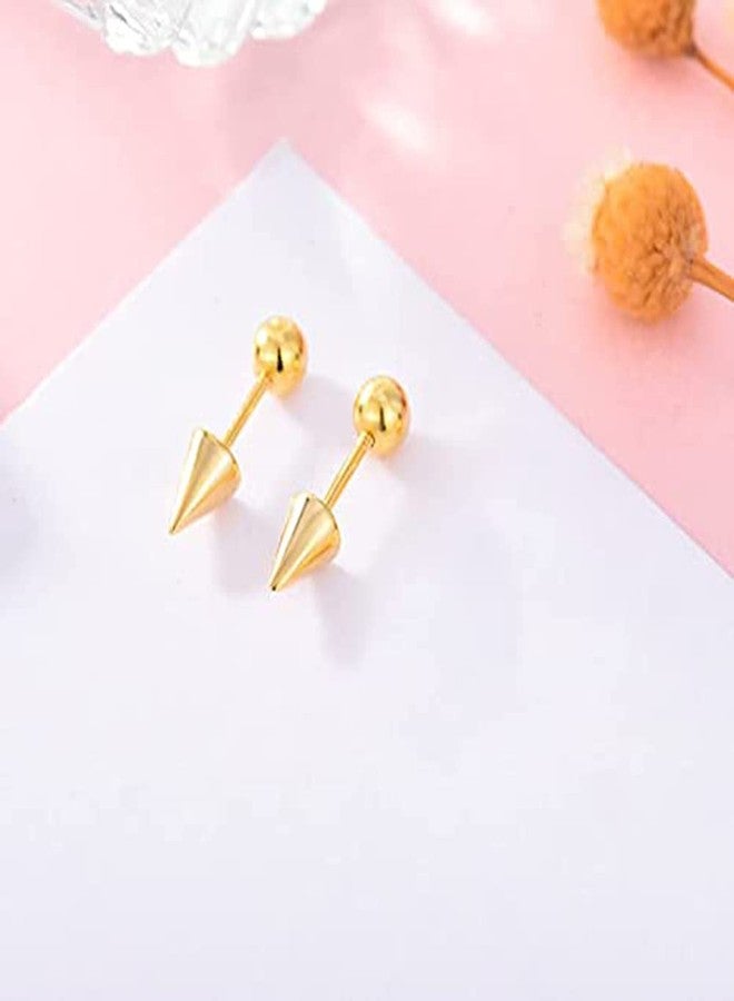OIDIMS Minimalist Spike Stud Earrings for Women Girls Men Stainless Steel Cool Tiny Cartilage Helix Tragus 16g Screw Back Piercing Studs Hypoallergenic Sensitive Ears Birthday Jewelry Gifts Bff (Gold-Tone) - Image 5