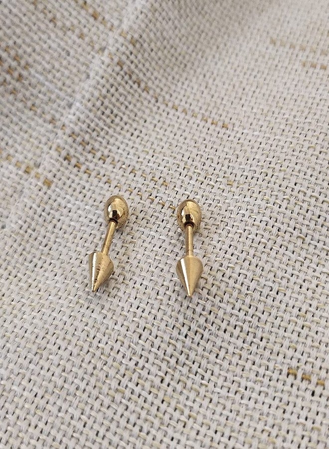 OIDIMS Minimalist Spike Stud Earrings for Women Girls Men Stainless Steel Cool Tiny Cartilage Helix Tragus 16g Screw Back Piercing Studs Hypoallergenic Sensitive Ears Birthday Jewelry Gifts Bff (Gold-Tone) - Image 4