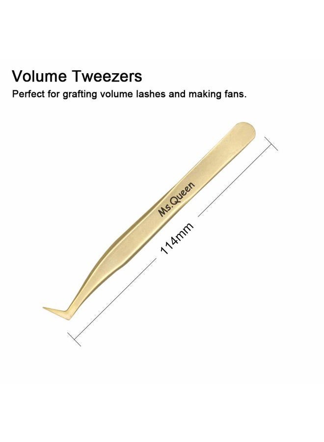 Eyelash Extension Tweezers Set-Precision Tweezers for 2D-6D Volume&Individual False Lashes Extensions with PU Storage Case-Golden (Volume Tweezers/M003-2)