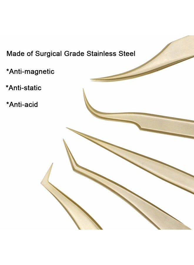 Eyelash Extension Tweezers Set-Precision Tweezers for 2D-6D Volume&Individual False Lashes Extensions with PU Storage Case-Golden (Volume Tweezers/M003-2)
