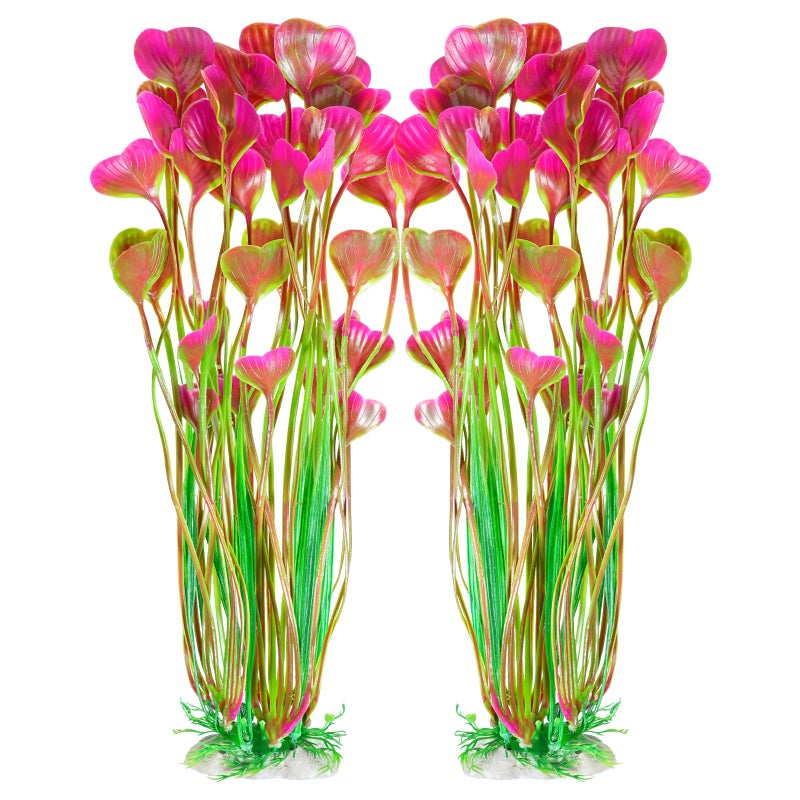 AQUANEAT Artificial Aquarium Plants, Fish Tank Plants Plastic, Aquarium Decor Large, 15.5 inch Red Fish Tank Decorations, 2pcs - Image 1