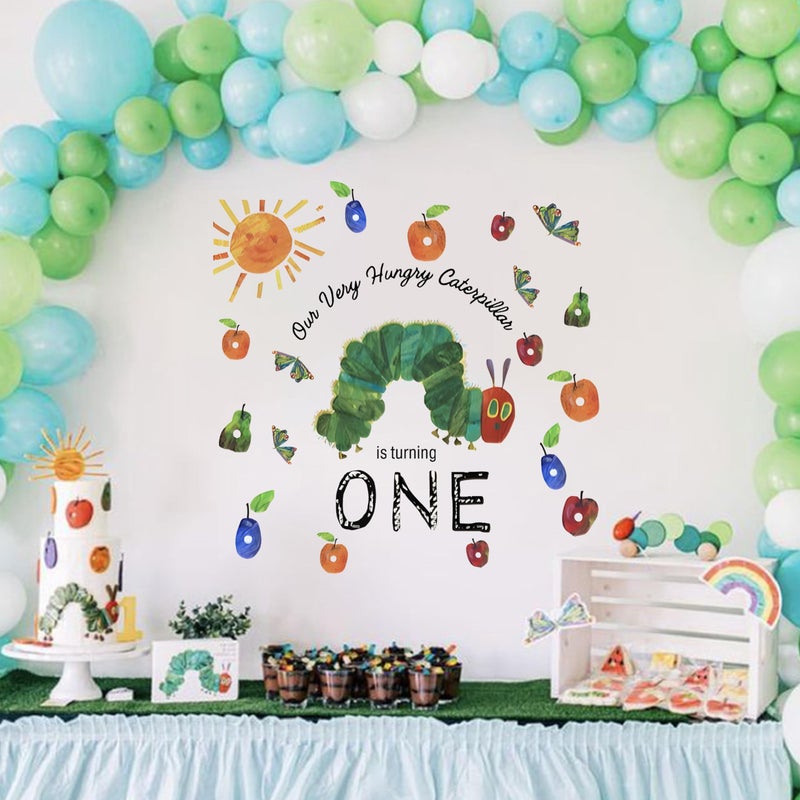 Capiont Our Very Hungry Caterpillar is Turning One Decal - Caterpillar Butterfly Fruits Themed Decor for Baby 1st Birthday Partyï¼ŒCaterpillar First Birthday Decal for Boys Girls (Caterpillar One Green) - Image 1