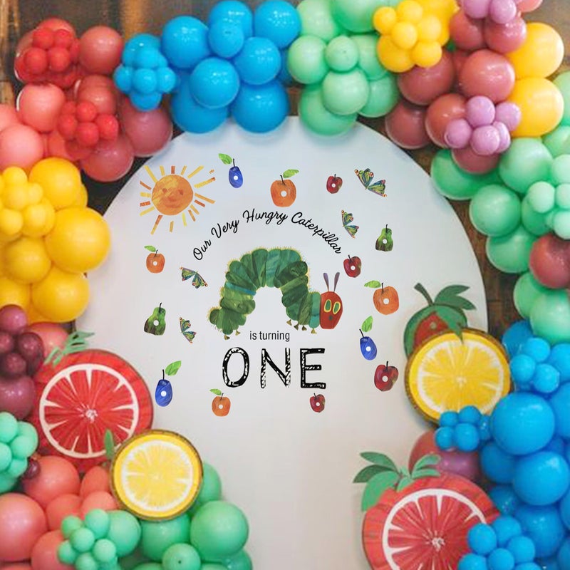 Capiont Our Very Hungry Caterpillar is Turning One Decal - Caterpillar Butterfly Fruits Themed Decor for Baby 1st Birthday Partyï¼ŒCaterpillar First Birthday Decal for Boys Girls (Caterpillar One Green) - Image 2