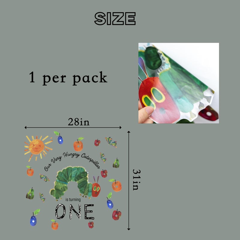 Capiont Our Very Hungry Caterpillar is Turning One Decal - Caterpillar Butterfly Fruits Themed Decor for Baby 1st Birthday Partyï¼ŒCaterpillar First Birthday Decal for Boys Girls (Caterpillar One Green) - Image 5