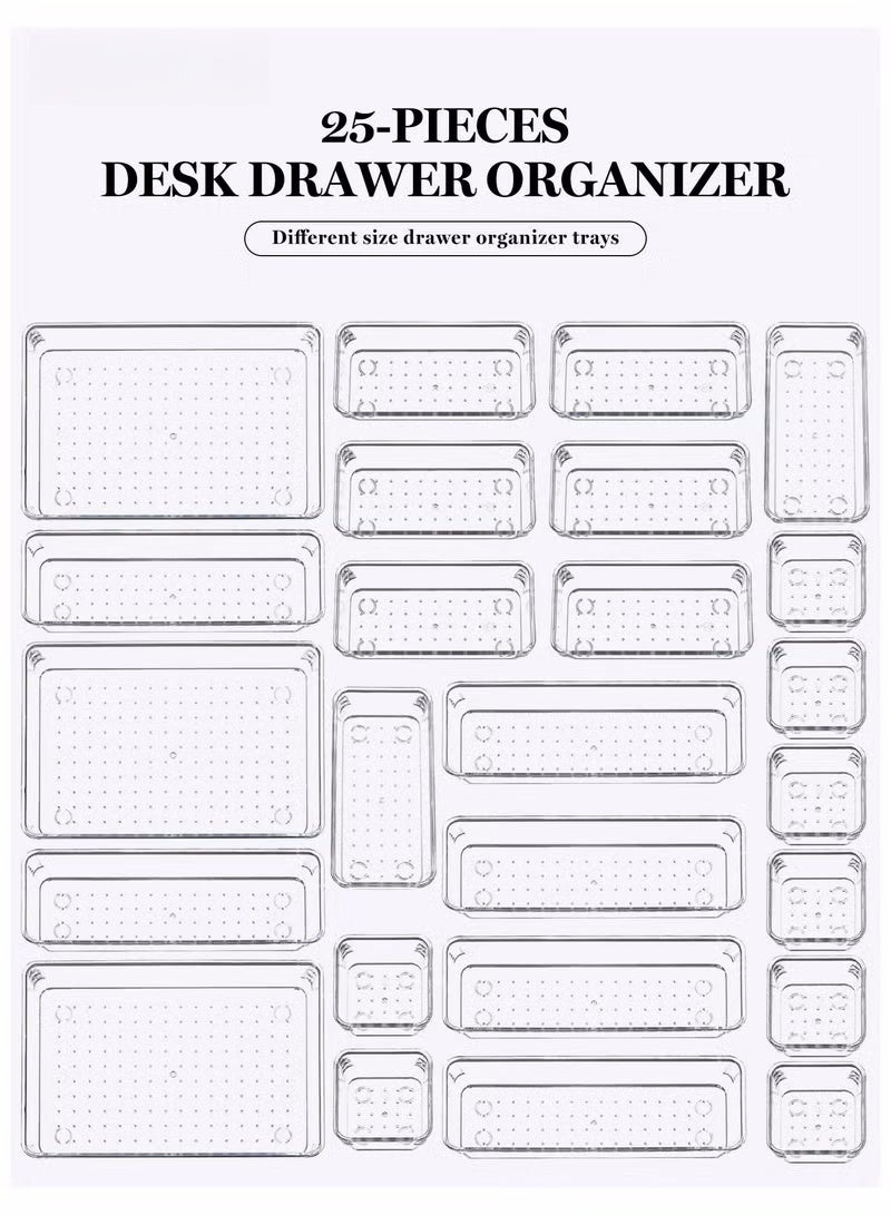 ELASAR Clear Plastic Drawer Organizers Set 25 PCS 4 Sizes Versatile Storage Bins for Bathroom Vanity Makeup Bedroom Kitchen Office Daily Use - Image 1