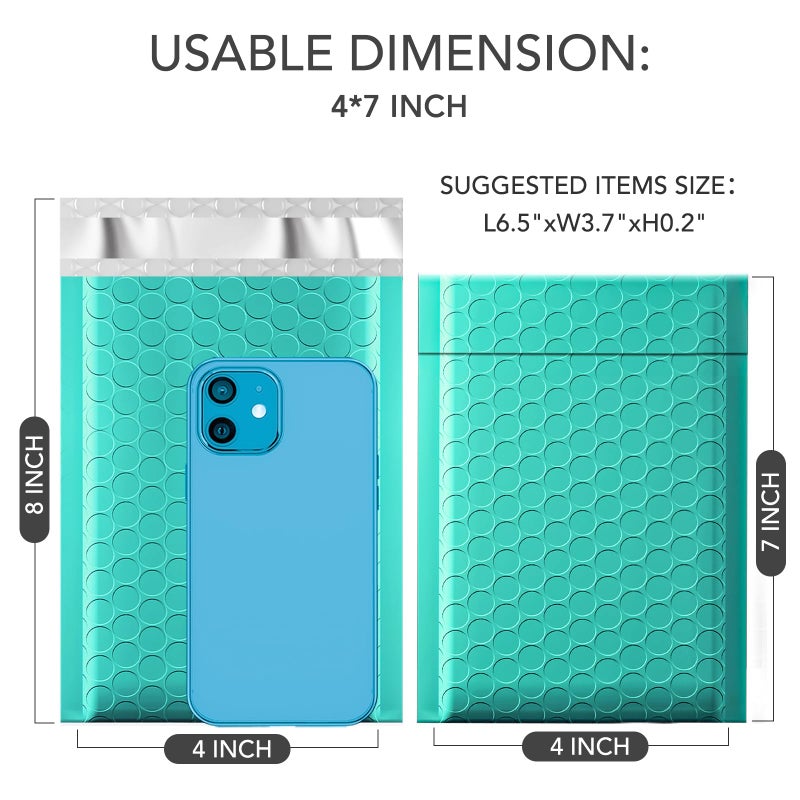 GSSUSA GSSSUSA Bubble Mailers 4x8 Inch 50 Pack Padded Envelopes Usable Size 4x7 Inch Shipping Envelopes Self Seal Small Packaging Shipping Bags for Mailing Jewelry, Small Business, Teal - Image 2