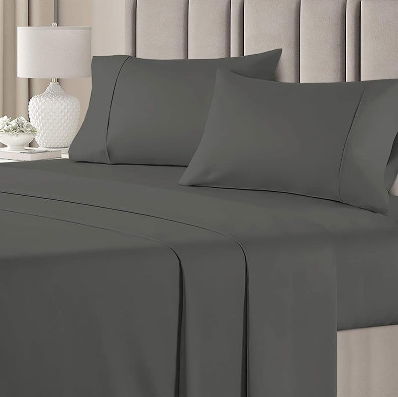 BALAJI EXPORT 3 Pieces Flat Bed Sheet 100 Egyptian Cotton 1 PC Flat Bed Sheet and 2 PC Pillow Covers 1000 Thread Counts Dark Grey SolidKing Size - Image 2
