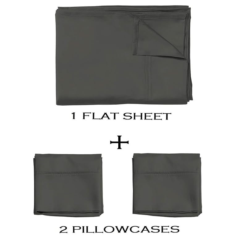 BALAJI EXPORT 3 Pieces Flat Bed Sheet 100 Egyptian Cotton 1 PC Flat Bed Sheet and 2 PC Pillow Covers 1000 Thread Counts Dark Grey SolidKing Size - Image 3