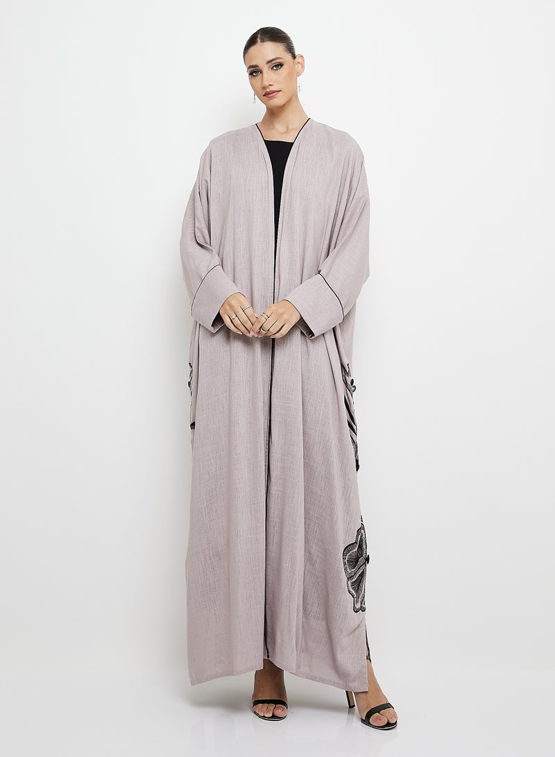 Rosette Abaya Elegant Bisht style with black piping embroidery - Image 5