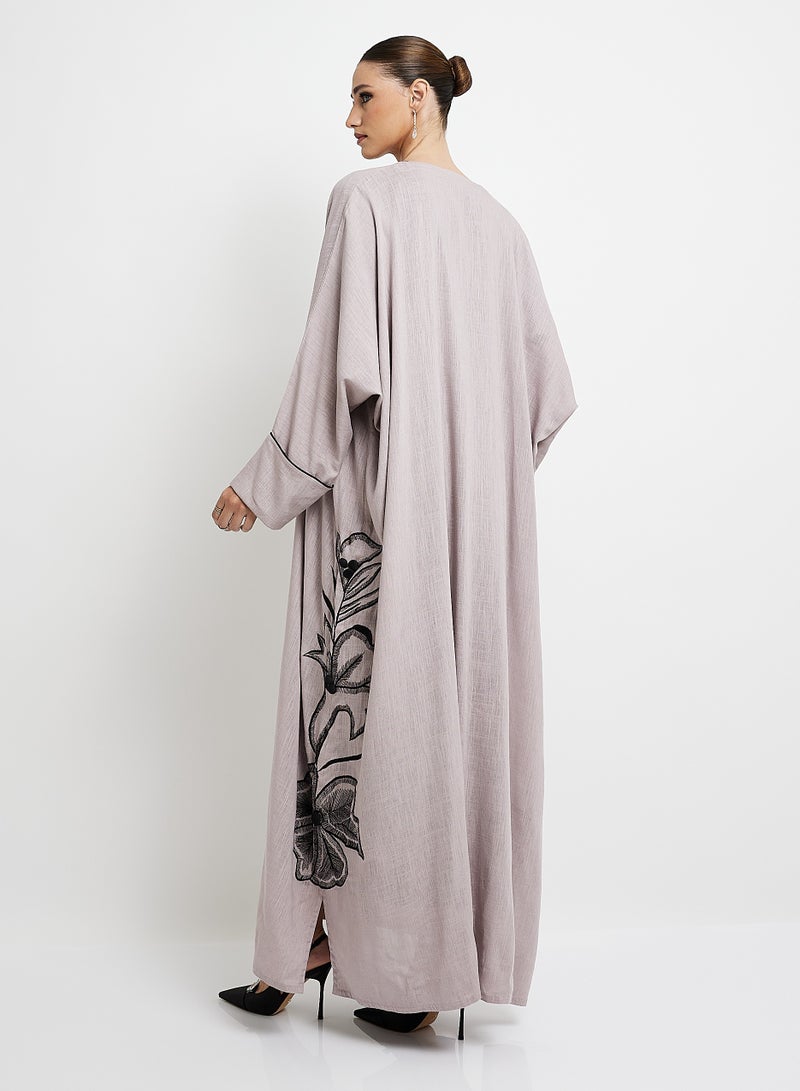 Rosette Abaya Elegant Bisht style with black piping embroidery - Image 2