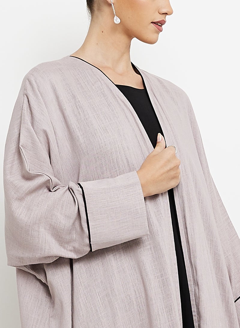 Rosette Abaya Elegant Bisht style with black piping embroidery - Image 3