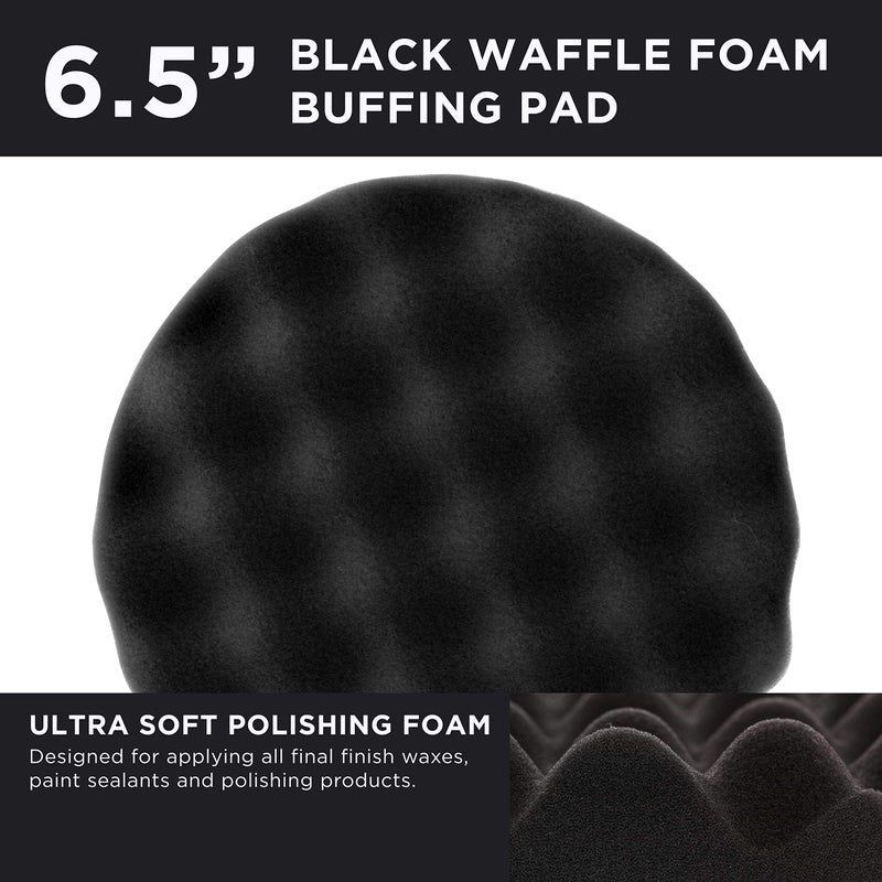 TCP Global 6.5" Black Waffle Foam Buffing Pad Hook and Loop Backing - Final Finishing Pad for Polishing, Automotive, Marine, Truck, RV & Compound Cutting, Car Polishing Pads - Image 2