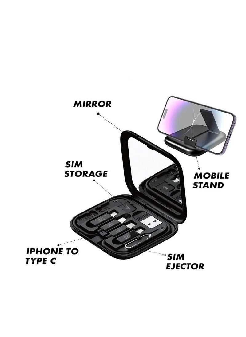 TRX TRAVELSTYLE TRX 9 in 1 Multifunctional USB Adapter Charging Cable & Sim Card Kit Black  - Image 1