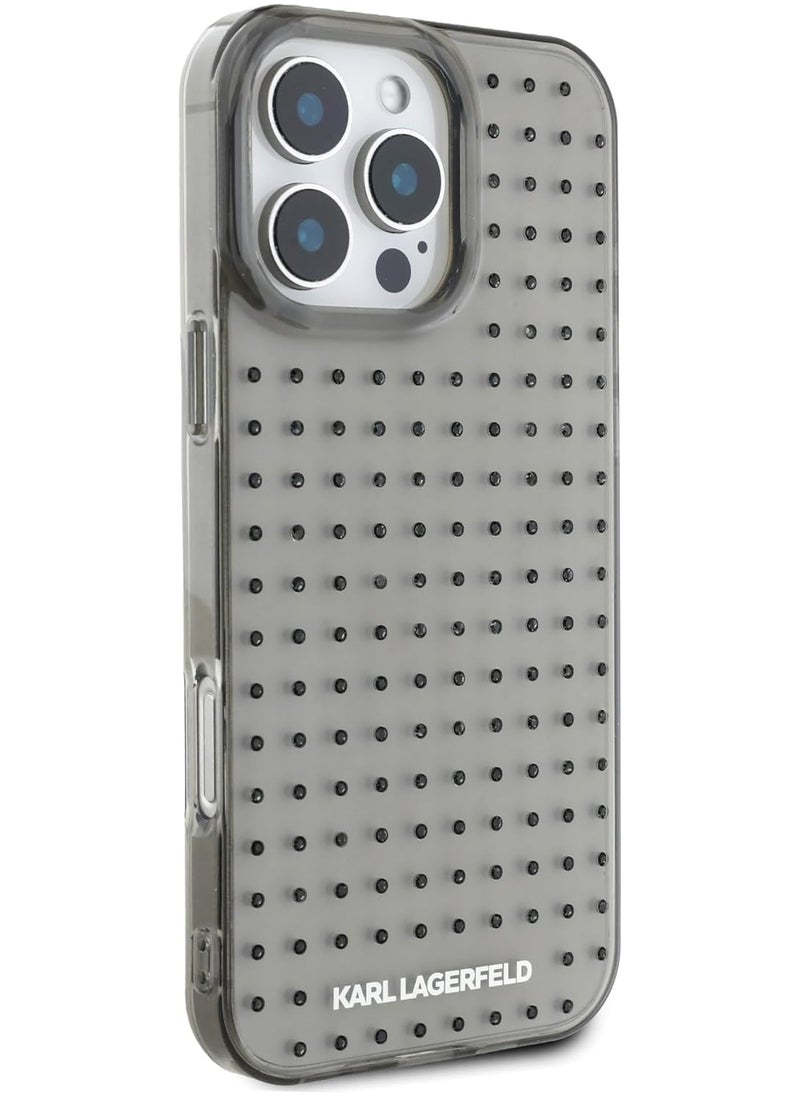 Karl Lagerfeld - CG MOBILE Compatible with iPhone 16 Pro Max Karl Lagerfeld IML Transparent Hard Case with Allover Studs, Accurate Cutouts, Damage and Scratch Protection, Easy Snap-on - Black - Image 1