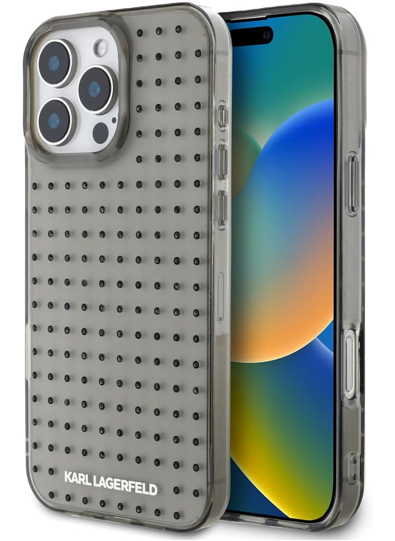 Karl Lagerfeld - CG MOBILE Compatible with iPhone 16 Pro Max Karl Lagerfeld IML Transparent Hard Case with Allover Studs, Accurate Cutouts, Damage and Scratch Protection, Easy Snap-on - Black - Image 1