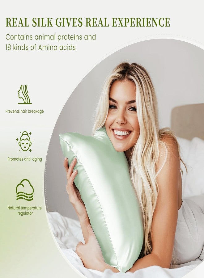 THXSILK Mulberry Silk Pillowcase Queen Size, Set of 2 Pillowcases, Pillow Cover with Hidden Zipper, Soft Smooth Cooling Pillowcases for Hair and Skin, Gift for Women Men, Mint Green - Image 3