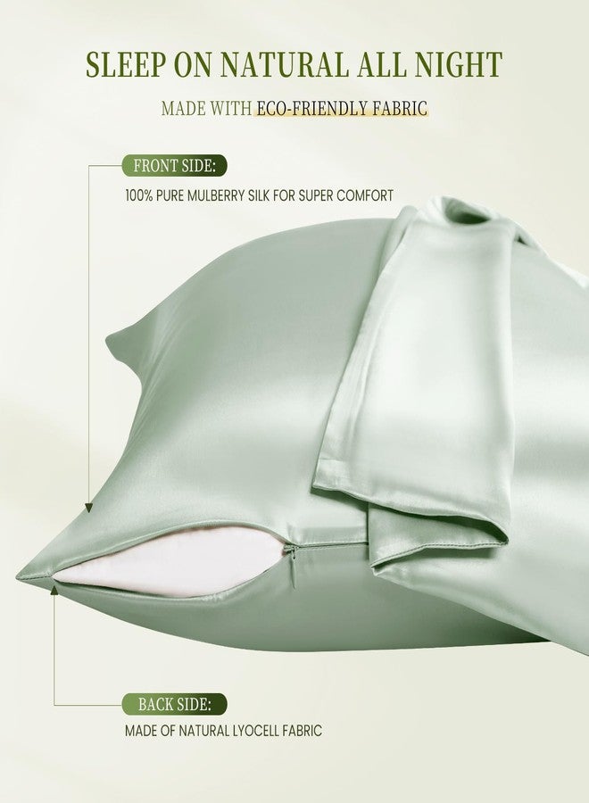 THXSILK Mulberry Silk Pillowcase Queen Size, Set of 2 Pillowcases, Pillow Cover with Hidden Zipper, Soft Smooth Cooling Pillowcases for Hair and Skin, Gift for Women Men, Mint Green - Image 2
