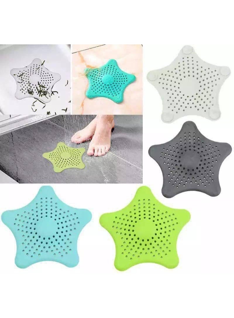 High Quality Silicone Star Shaped Sink Strainer 4 Pack – Kitchen and Bathroom Drain Hair Catcher with Suction Cups, Anti-Clogging Filter Cover, Decorative Multi-Color Drain Protector, Easy to Use - Image 1