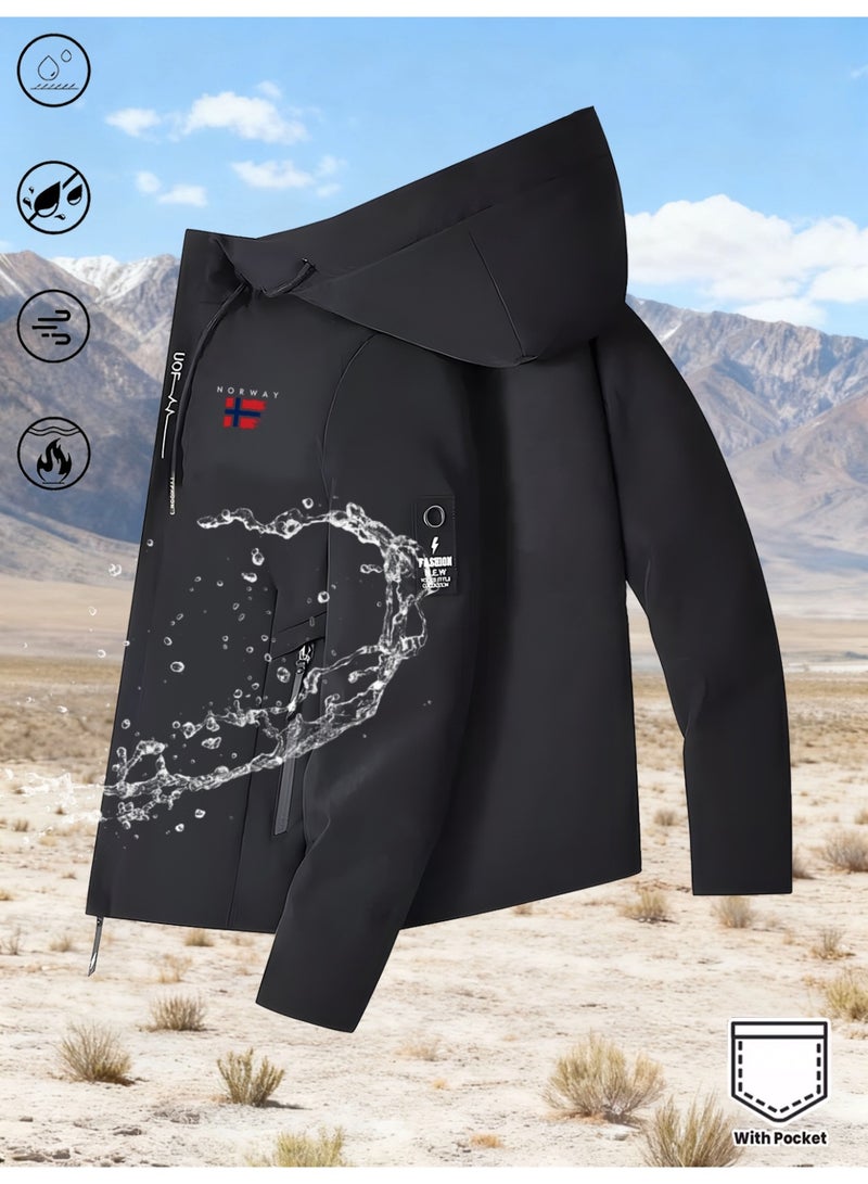 2026 New Men’s Water- and Stain-Resistant Outdoor Sport/Casual/Street/Commuter Functional Symbol Printed Jacket
