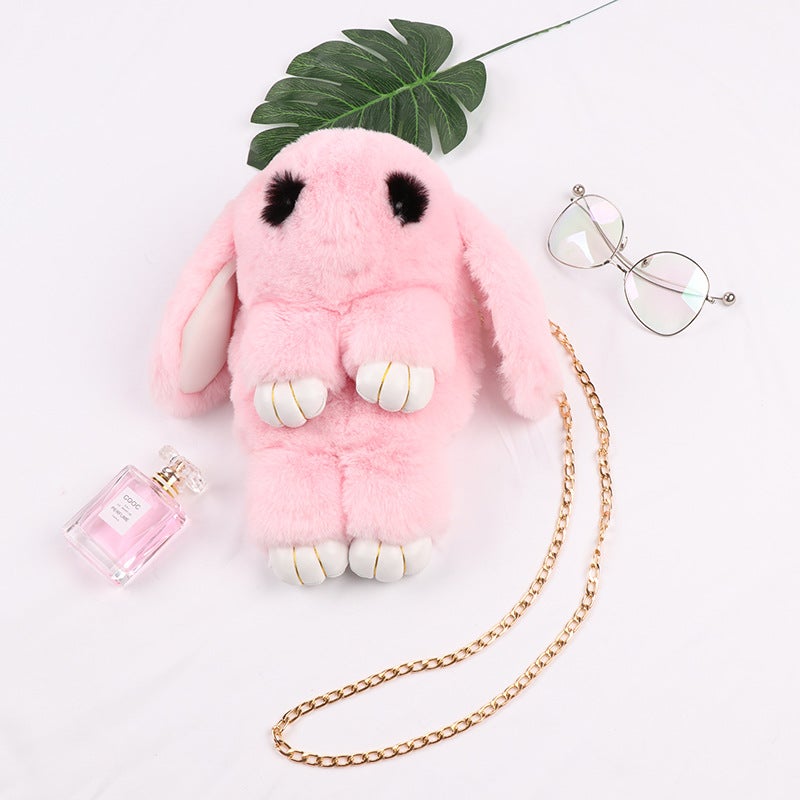 2024 Cute Plush Bunny Crossbody Kids Bag Light pink 